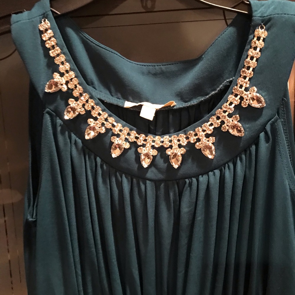 Forest Green maxi dress with rhinestone collar